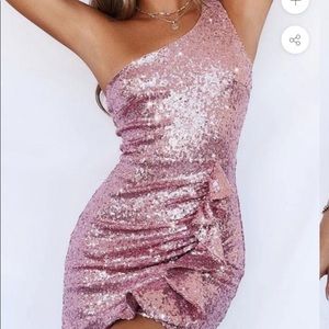 Light pink one shoulder body con dress